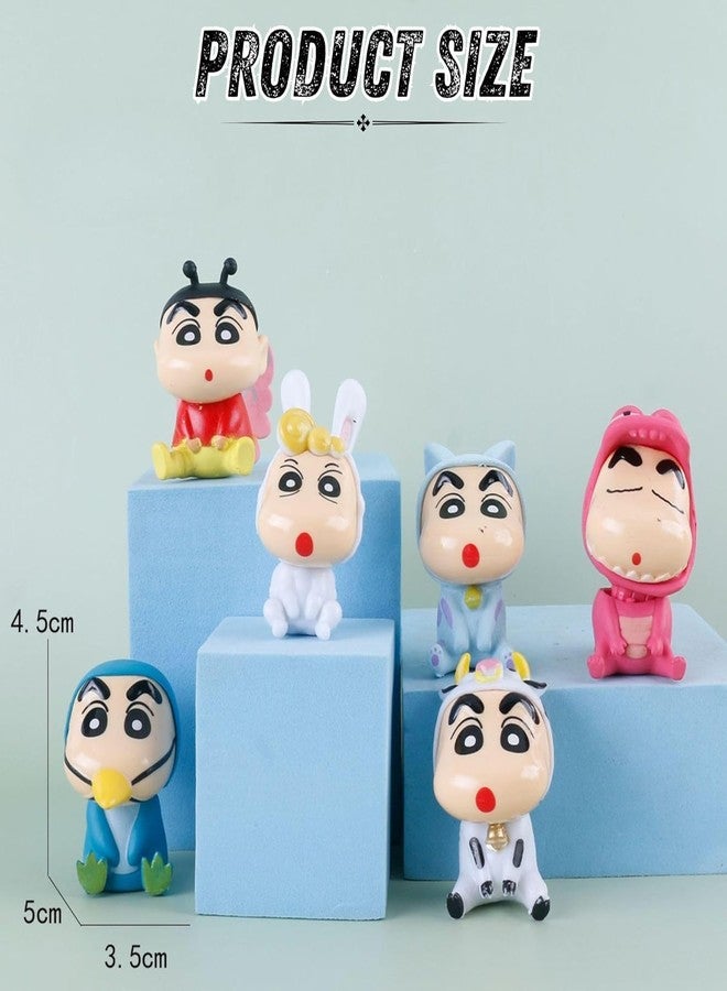 Mallexo مجموعة ألعاب شين تشان اللطيفة من ماليكسو | 6 مجسمات شخصيات كرتونية للأطفال من الجنسين | مجموعة ألعاب مجسمات أنمي | قطعة ديكور للوحة القيادة في السيارة، طاولة الدراسة، ومكتب العمل | هدية عيد ميلاد للأطفال - Image 4